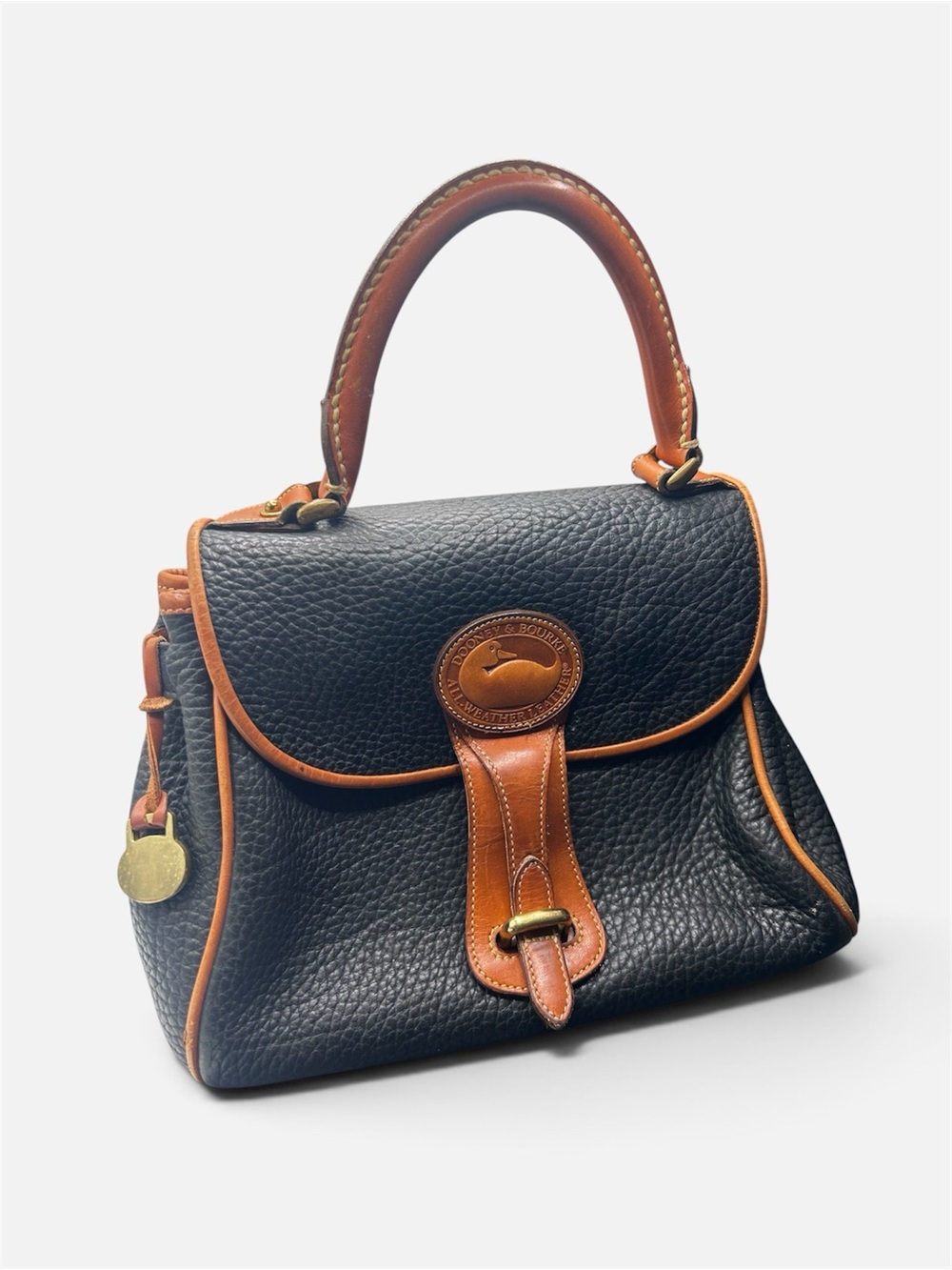 Dooney & Bourke Black Satchel with Brown Trim